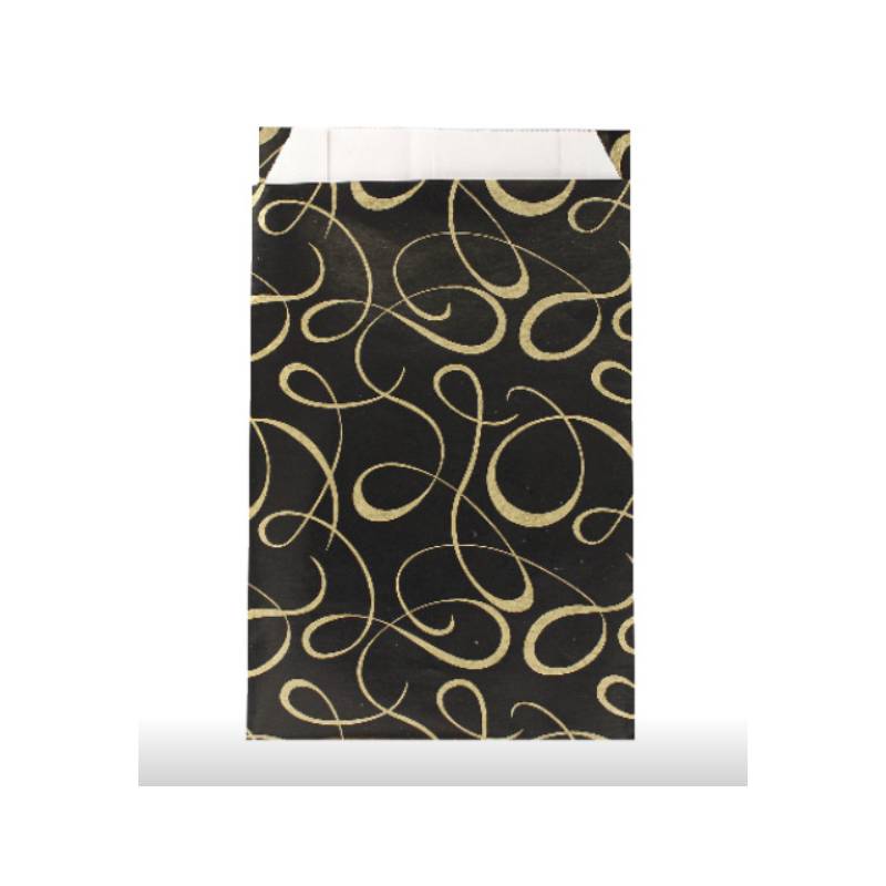 Emballage cadeau à soufflet "noir brillant" imprimé Volutes doré 12cm x 4,5cm x 20cm