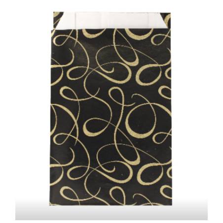 Emballage cadeau à soufflet "noir brillant" imprimé Volutes doré 12cm x 4,5cm x 20cm
