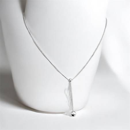 Collier Pendentif Double Boules Pendantes Argent Rhodié 925/000