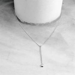 Collier Pendentif Double Boules Pendantes Argent Rhodié 925/000
