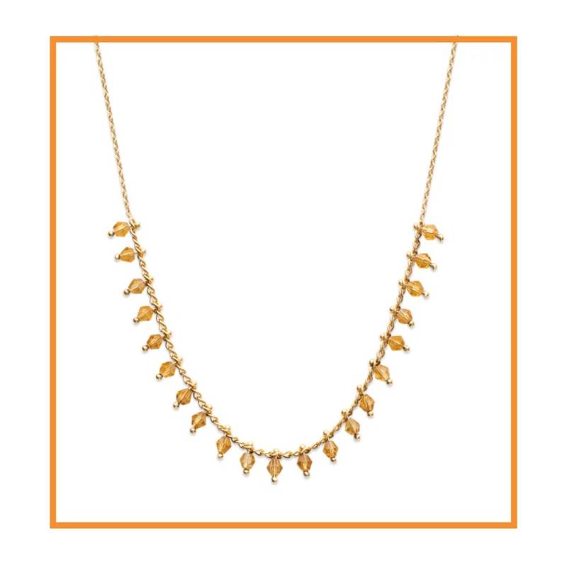 Collier pampilles Perles de Cristal Doré Et Plaqué Or 18 Carats 750/000
