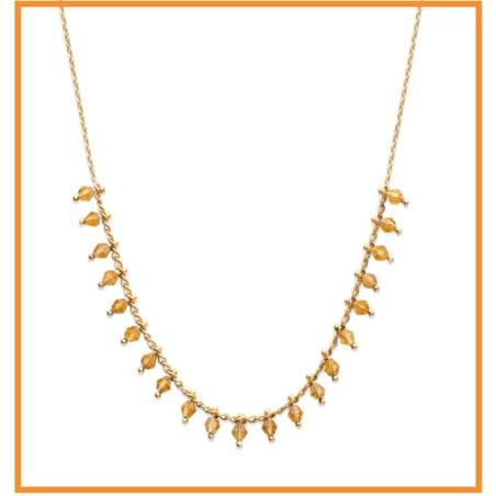 Collier pampilles Perles de Cristal Doré Et Plaqué Or 18 Carats 750/000