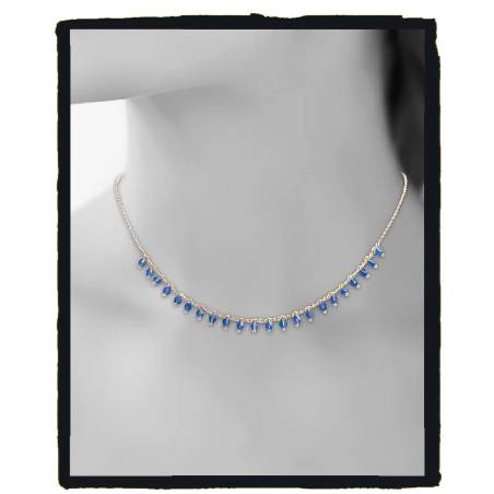 Collier pampilles Perles de Cristal Bleu Et Plaqué Or 18 Carats 750/000