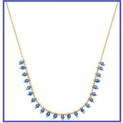 Collier pampilles Perles de Cristal Bleu Et Plaqué Or 18 Carats 750/000