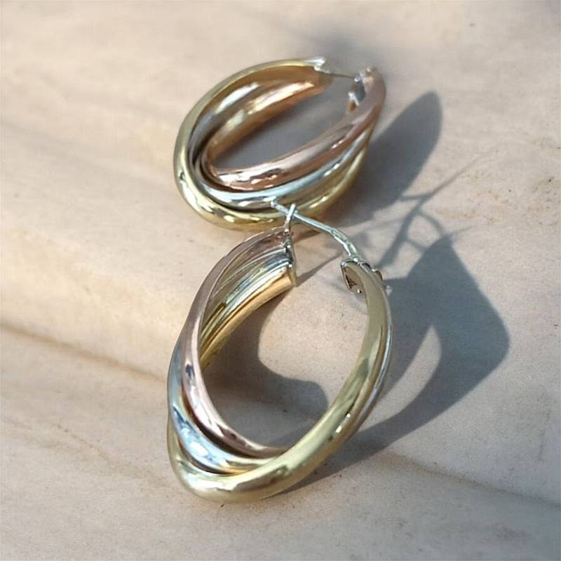 Créoles effet 3 anneaux tricolores en argent 925/000 doré rose - Vermeil