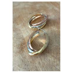 Créoles effet 3 anneaux tricolores en argent 925/000 doré rose - Vermeil