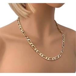 Chaîne 7MM x 50CM Maille Figaro Diamantée 1-1 Plaqué Or 18 carats Bijoux Homme
