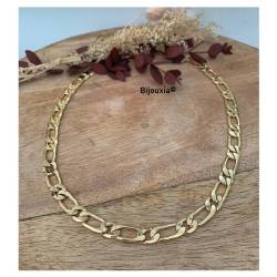 Chaîne 7MM x 60CM Maille Figaro Diamantée 1-1 Plaqué Or 18 carats Bijoux Homme
