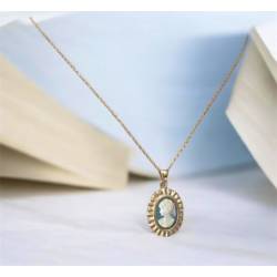 Collier pendentif Camée bleu en plaqué or 18 Carats 750/000