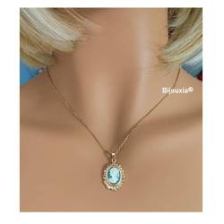 Collier pendentif Camée bleu en plaqué or 18 Carats 750/000