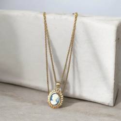 Pendentif Camée Bleu En Plaqué Or 18 Carats 750/000