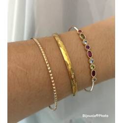Bracelet Jonc Ouvert Cristal Multicolore En Plaqué or 18 Carats 750/1000