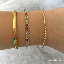 Bracelet Jonc Ouvert Cristal Multicolore En Plaqué or 18 Carats 750/1000