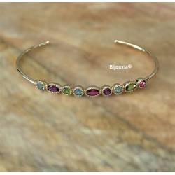 Bracelet Jonc Ouvert Cristal Multicolore En Plaqué or 18 Carats 750/1000