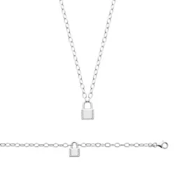 Bracelet Chaîne Et Pendentif Cadenas En Argent Massif 925/1000