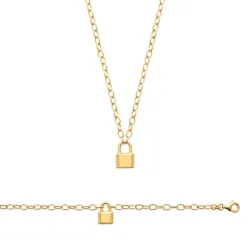 Collier Chaîne Et Pendentif Cadenas En Plaqué Or 18 Carats 750/000