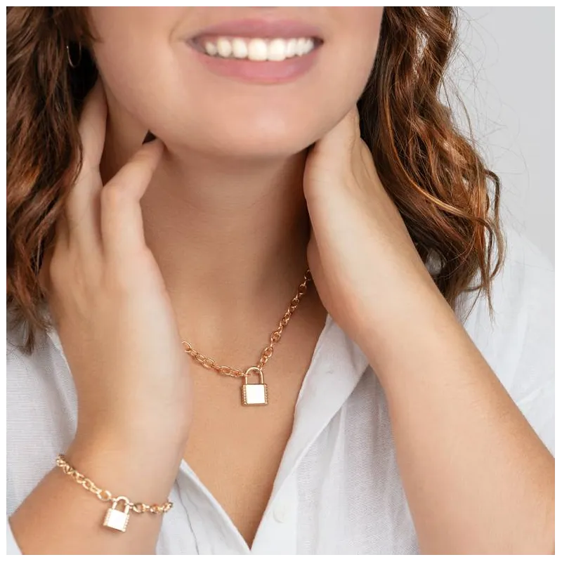 Collier Chaîne Et Pendentif Cadenas En Plaqué Or 18 Carats 750/000