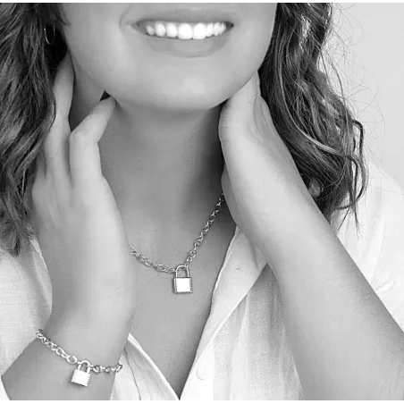 Bracelet Chaîne Et Pendentif Cadenas En Argent Massif 925/1000