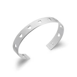 Jonc Manchette Coeurs En Argent Massif 925/1000 Rhodié