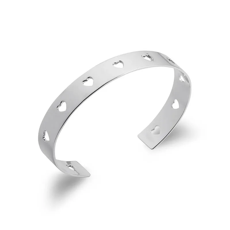 Jonc Manchette Coeurs En Argent Massif 925/1000 Rhodié