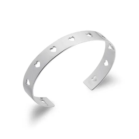 Jonc Manchette Coeurs En Argent Massif 925/1000 Rhodié