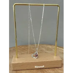 Collier Pendentif Cœur Coccinelle En Argent Massif 925/000 Rhodié Bijou Enfant