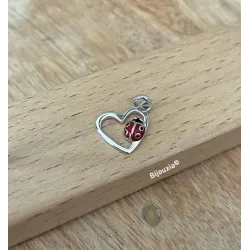 Collier Pendentif Cœur Coccinelle En Argent Massif 925/000 Rhodié Bijou Enfant