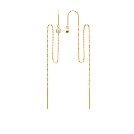 Boucles D'oreilles Chaîne Traversante Double Passage Cristal Rond En Plaqué Or 18 Carats