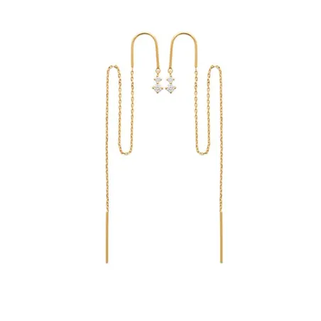 Boucles D'oreilles Chaîne Traversante Double Passage Cristaux zirconium En Plaqué Or 18 Carats