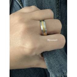 Bague Bicolore en Acier Inoxydable&Plaqué or 3 microns Bijoux T 52 à 70 MIXTE