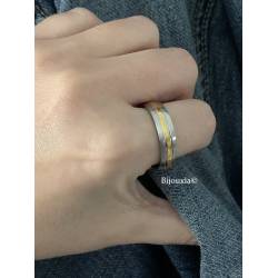 Bague Bicolore en Acier Inoxydable&Plaqué or 3 microns Bijoux T 52 à 70 MIXTE