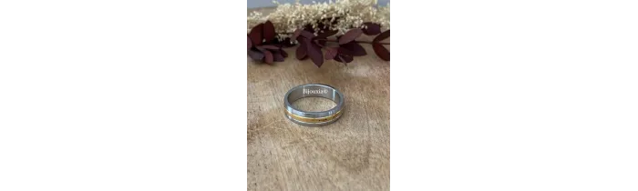 Bague Bicolore en Acier Inoxydable&Plaqué or 3 microns Bijoux T 52 à 70 MIXTE