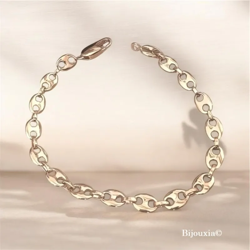 Bracelet Maille Grain De Café 19CM X 6MM Plaqué or 18 CARATS 750/1000