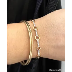 Bracelet Jonc Cercles Zirconium Ouvrable Plaqué or 18 CARATS