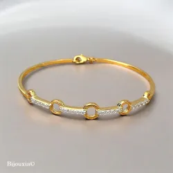 Bracelet Jonc Cercles Zirconium Ouvrable Plaqué or 18 CARATS