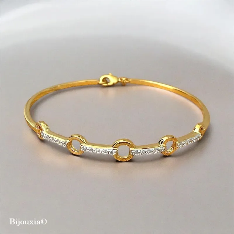 Bracelet Jonc Cercles Zirconium Ouvrable Plaqué or 18 CARATS
