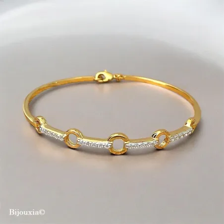 Bracelet Jonc Cercles Zirconium Ouvrable Plaqué or 18 CARATS