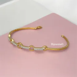 Bracelet Jonc Cercles Zirconium Ouvrable Plaqué or 18 CARATS