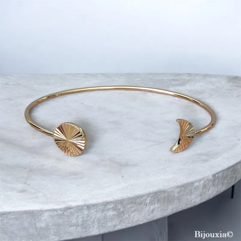 Jonc Ouvert Lune / Astre Plaqué or 18 Carats 750/1000