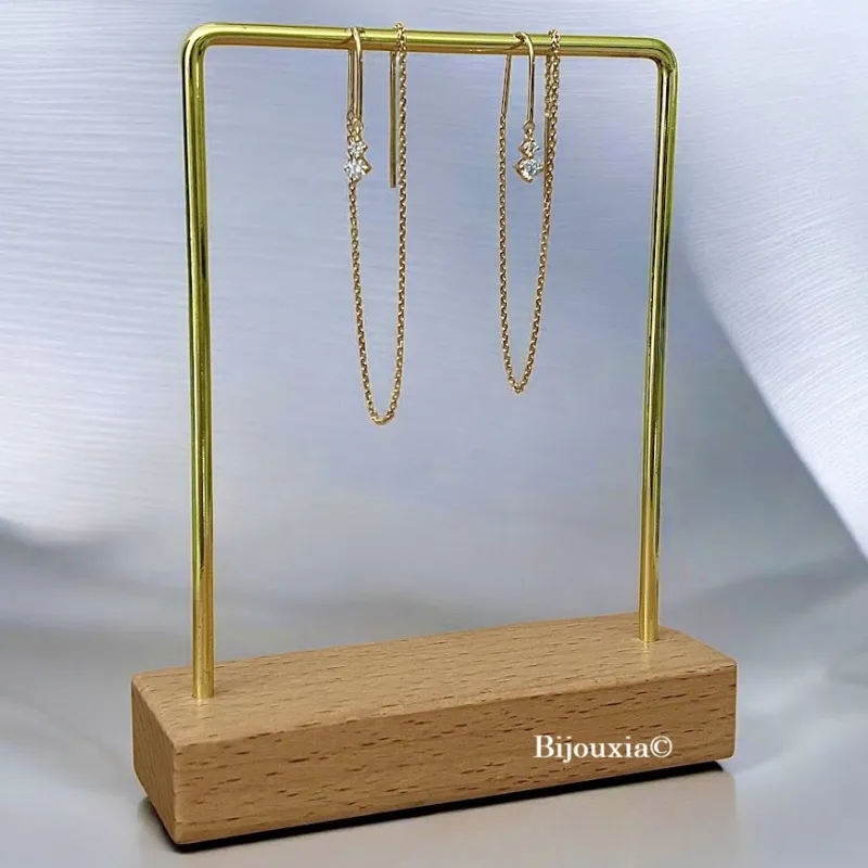 Boucles D'oreilles Chaîne Traversante Double Passage Cristaux zirconium En Plaqué Or 18 Carats