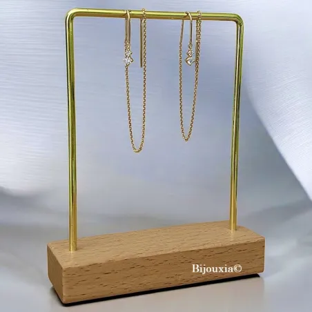 Boucles D'oreilles Chaîne Traversante Double Passage Cristaux zirconium En Plaqué Or 18 Carats