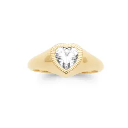 Bague Cristal Cœur Blanc En Plaqué or 18 Carats 750/000 T50 à 62