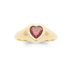 Bague Cristal Cœur Couleur Grenat En Plaqué or 18 Carats 750/000