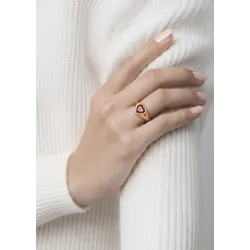 Bague Cristal Cœur Couleur Grenat En Plaqué or 18 Carats 750/000