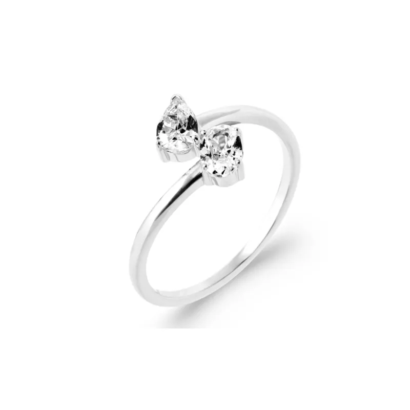 Bague Toi Et Moi Double Cristal Moissanite En Argent 925/1000 T50-52-54-56-58-60