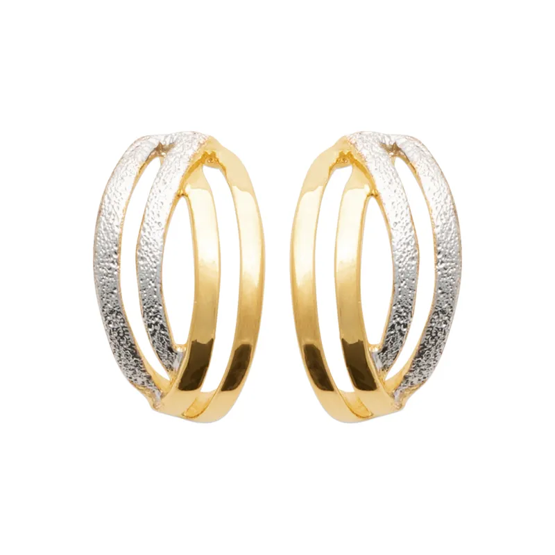 Boucles D'oreilles Demi Créoles ZIRCONIUM Plaqué Or 18 carats