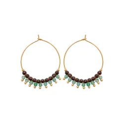 Créoles Pierres Fines Véritable Calcédoine & Grenat Plaqué or 18 Carats 750/000