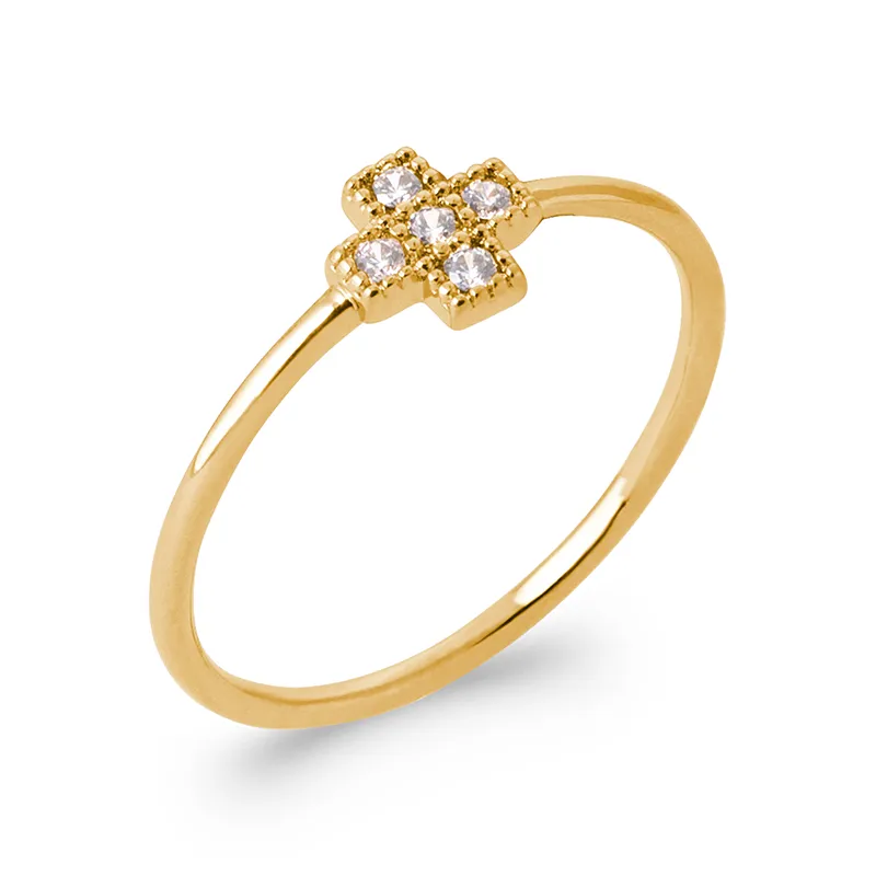 Bague Croix Sertie Zirconium En Plaqué Or 18 Carats 750/000 T50 à 60