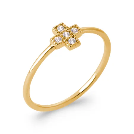 Bague Croix Sertie Zirconium En Plaqué Or 18 Carats 750/000 T50 à 60