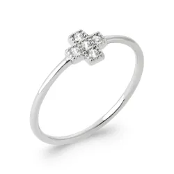 Bague Croix Sertie Zirconium en Argent Massif 925/1000 Rhodié T50 à 60